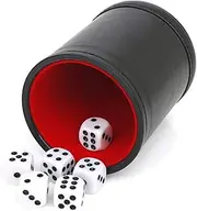 Tuzama Professional PU Leather Dice Cup, Felt Lined, Set with 6 Dot Dices for Yahtzee Game