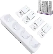 4 in 1 Charging Station for Wii & Remote Controller, Wii Remote Battery Charger with 4 Pack 2800mAh Rechargeable Battery + Wii Remote Control Charging Station Base (White)