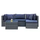 LONDON RATTAN 4 Seater Modular Outdoor Lounge Setting with Coffee Table Ottoman