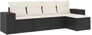 vidaXL 5-Piece Black Poly Rattan Garden Sofa Set with Cushions - Modular Outdoor Lounge Set for Patio, Terrace, or Garden - Durable, Weather-Resistant with Storage & Washable Covers