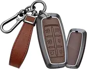 TECART Aluminum Alloy Keyring Key Case Key Fob Holder Cover fit for Hyundai Genesis GV70 GV80 GV90 2020 2021 2022 6 Buttons Smart Remote Key Shell Leather Protection Key Ring Keychain