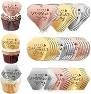 45PCS Happy Mothers Day Cake Toppers, Mirror Acrylic Cupcake Toppers 3 Multi-shape & 3 Different Color Custom Cupcake Picks for Birthday Party Anniversary Pastries Decorations