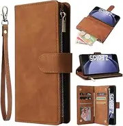 [Asuwish] Compatible with Samsung Galaxy Z Fold 5 5G 2023 Wallet Case Leather Flip Cover Card Holder Stand Cell Accessories Credit ID Slot Magnetic Phone Cases for ZFold5 Z5 G Fold5 5Z Women Men Brown