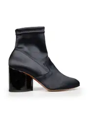 Black Satin Stretch Sock Ankle Boots