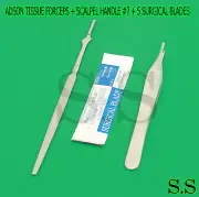 ADSON TISSUE FORCEPS 1X2TEETH 4.75" + SCALPEL HANDLE #7 + 5 SURGICAL BLADES #15