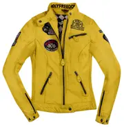 HolyFreedom Zero Ladies Motorcycle Leather Jacket, yellow, Size L for Women