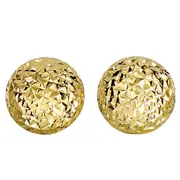14k Yellow Gold Diamond Cut Round Puffed Stud Earrings, 11mm