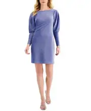 Aidan By Aidan Mattox Women's Metallic Puffed Sleeve Sheath Dress Blue