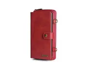C01 Red Crossbody Zipper Smartphone Leather Case Detachable Multilayer Card Wallet Phone Cover Holder Type for IPhone 13Pro