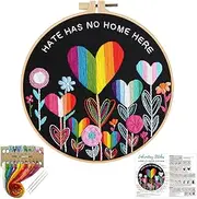 Louise Maelys Flower Beginners Embroidery Kits,Cross Stitch Kit for Adults,DIY Needlepoint with LGBT Love Pattern,Including Cloth, Needles,Threads and Instruction