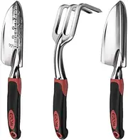 ESOW Garden Tool Set, 3 Piece Cast-Aluminum Heavy Duty Gardening Kit Includes Hand Trowel, Transplant Trowel and Cultivator Hand Rake with Soft Rubberized Non-Slip Ergonomic Handle, Garden Gifts