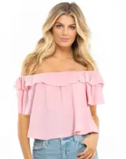 New Flynn Skye Brynn Top Womens S Pink Rayon Off Shoulder Blouse