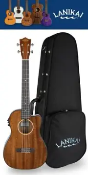Lanikai All Solid Mahogany Acoustic/Electric Baritone Ukulele | Uke +Case Dealer