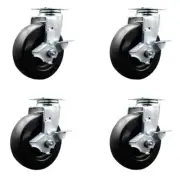 6 Inch Polyolefin Swivel Caster Set with Roller Bearings and Brakes SCC