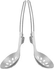 NULYLU 2pcs Outdoor Tableware Handle Steel Ladles for Cooking Soup Spatula Fryer Utensil Kitchen Tools Slotted Spoon Fold Scoop Metal Skimmer Spoon Strainer Spoon Colander Cutlery Pasta
