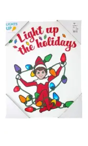 Christmas Elf on the shelf Scout light up wall hanging canvas picture 14" x 11"