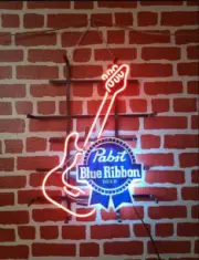 Pabst Blue Ribbon Red Guitar 20"x16" Neon Sign Bar Lamp Light Bar Beer Decor