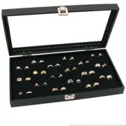 Glass Top Black Jewelry Display Case 144 Slot Ring Tray