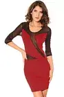 Scoop neck Decolletage With Half Length Mesh Sleeves Midi Dress Red