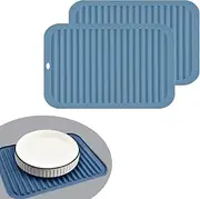 Xutong 2Pcs Silicone Trivets - Rectangular Bluish Grey Silicone Pot Holders - 11" x 9" - Multi-purpose Kitchen Table Mat - Hot Pads