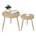 Round Coffee Table Set of 2 Farmhouse Nesting Table Boho Circle Wood
