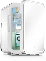 Beauty Refrigerator, Skin Care Cosmetics Hot and Cooling LED Small car Refrigerator Mini Portable Compact Personal Fridge Cooler with Mirror for Food, Drinks, Skincare