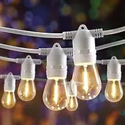 Groverdi 30M Festoon Lights Outdoor 98FT Waterproof IP65 Commercial Grade Heavy Duty String Light 30 Hanging Sockets with 30 S14 1W LED Bulb Kit Warm White 2700K for Party Patio Garden