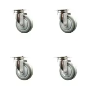 4 Inch 316SS Gray Polyurethane Wheel Swivel Top Plate Caster Set Service Caster