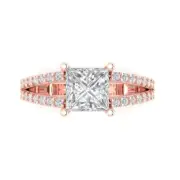 14K Rose Gold Accents Promise Ring, 2.48 ct Princess Cut Simulated Diamond