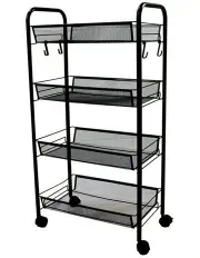[SOGA] 4 Tier Steel Bee Mesh Kitchen Storage Organizer with Wheels in Black
