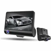 1080P HD Car Dash Cam 4" IPS Screen Front Inside Rear Camera DVR Video Recorder