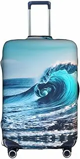 [Pvinnk] Ocean Sea Wave Print Protective Luggage Cover Elastic Washable Suitcase Protector Travel Gear Protector, White, Large