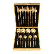 16Pcs Gold Dinnerware Fork Cutter Tea Spoon Stainless Steel Tableware Cutlery Set