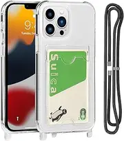 Cavor Clear Case for iPhone 13 Pro Max Slim Thin Back Cover with Shoulder Lanyard and Card Slot Soft Silicone TPU Cover, 4-Corner Shockproof Protective Transparent Case for iPhone13 pro max 6.7 inch Wallet Case with Card Holder