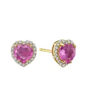 Forever Creations 14K 2.13 ct. tw. Diamond & Pink Sapphire Halo Heart Earrings