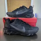 Nike Mens React Element 55 Triple Black Running Sneaker Size 12 NEW
