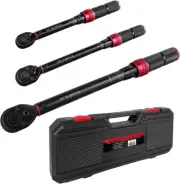 3Pcs Torque Wrench Set, 1/4'' & 3/8'' & 1/2'' Drive Click Torque Wrench, Dual-Di