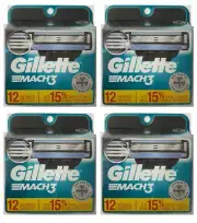 Mens Gillette MACH3 Refills Razor Blades - 12 Cartridges (Pack of 4)