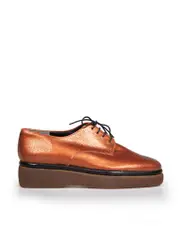 Brown Metallic Leather Platform Oxfords