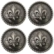 Concho Set of 4 Conchos Western Saddle Tack Fleur De Lis Engraved 401524