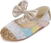 [kkdom] Glitter Mary Jane Dress Shoes Ballerina Flats Sparkle Princess Party School Wedding Shoes for Girl's Toddler/Little Kid