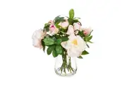Glamorous Fusion Pink Peony & Rose Artificial Faux Plant Flower Decorative Mixed Arrangement 36cm In Glass