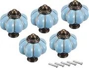 Ceramic Knob,Cabinet,Furniture Pull Handles,Door Pull,Drawer Pull Handle,33mmx38mm Drawer Dresser Single Hole Ceramic Round Knob Pull Handle Blue 5pcs