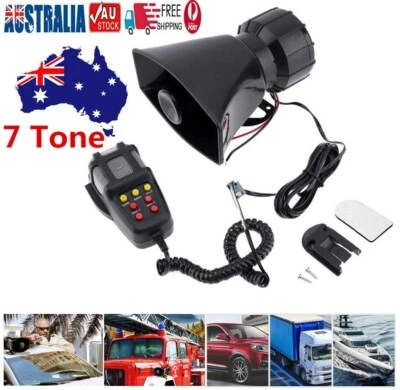 AU STOCK 7 Sound 12V Loud Car Alarm Police Fire Horn Siren PA Speaker MIC System