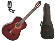 Valencia Full Size Classical Guitar Pack Red C/W Tuner & Bag