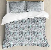 Geometric Duvet Cover Set with Pillow Shams Modern Circular Maze Print
