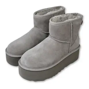 UGG Classic Mini Platform 厚底中幫雪靴 灰色 女 真皮短靴 羊毛一體 保暖加絨 1134991