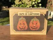 Vintage Halloween Cast Iron Jack O Lantern Pumpkins Candle Holders w Lids