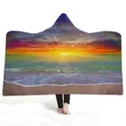 The Sun By The Seaside 3D Hooded Blanket Wearable Flannel Throw Blanket Cloak