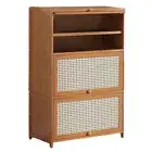 Bamboo Shoe Cabinet 7-Tier Tipping Bucket Shoe Rack Organizer Narrow Shoe Shelf